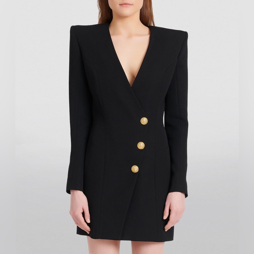 Brand new with tags Balmain Black Mini Blazer Coat Dress. US size 8. Sold out